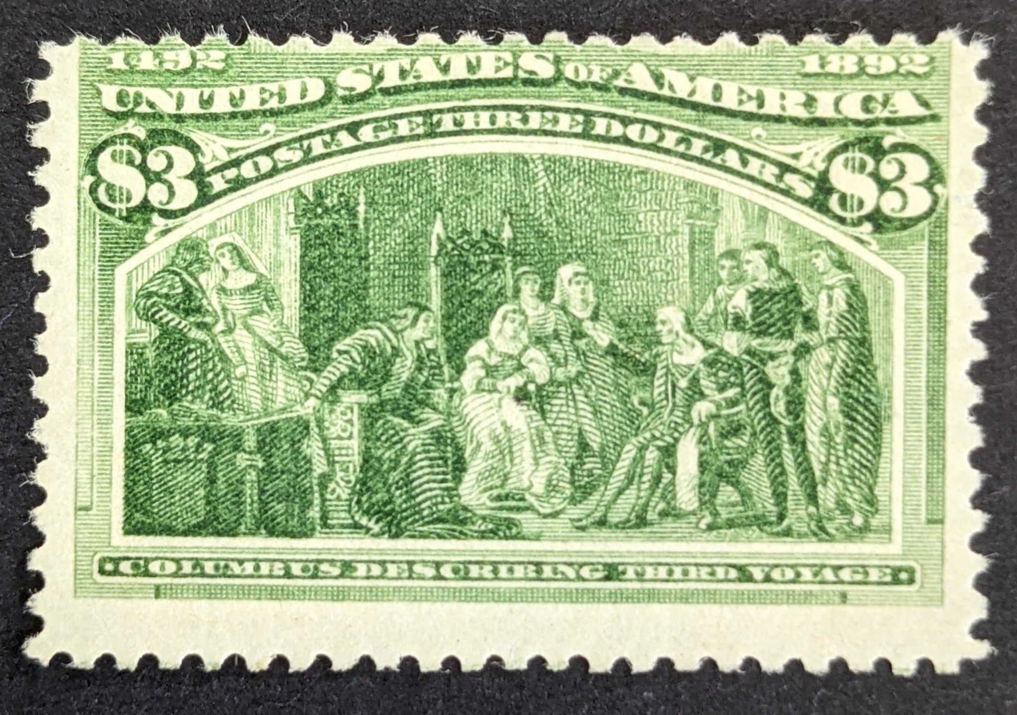 USA Scott# 243 $3 Yellow green Columbus Mint unhinged