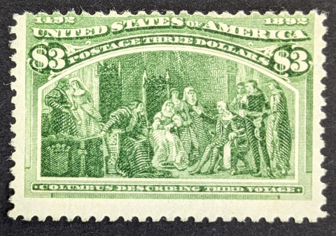 USA Scott# 243 $3 Yellow green Columbus Mint unhinged