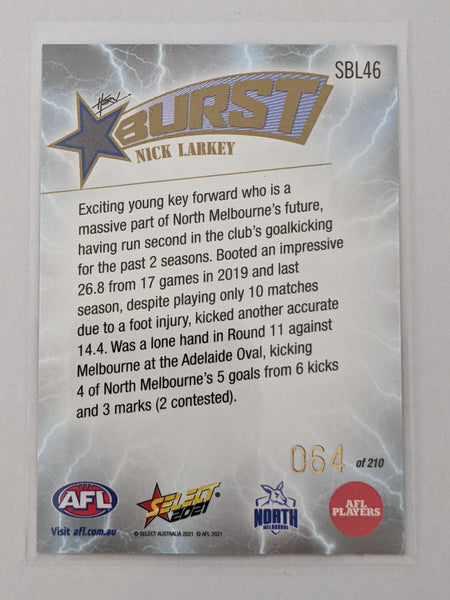 2021 AFL Select Footy Stars Lighting Burst Nick Larkey North Melbourne 64/210