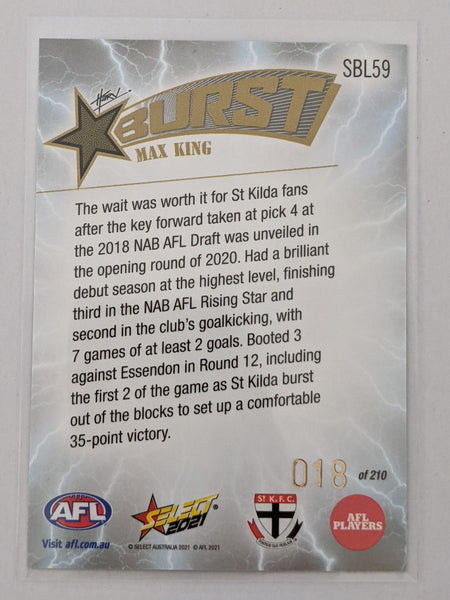 2021 AFL Footy Stars Lightning Burst Max King St Kilda 18/210