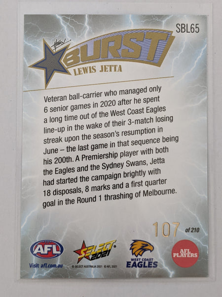 2021 AFL Footy Stars Lightning Burst Lewis Jetta West Coast Eagles 107/210