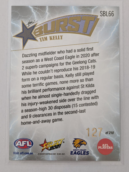 2021 AFL Footy Stars Lighting Burst Tim Kelly West Coast Eagles 127/210