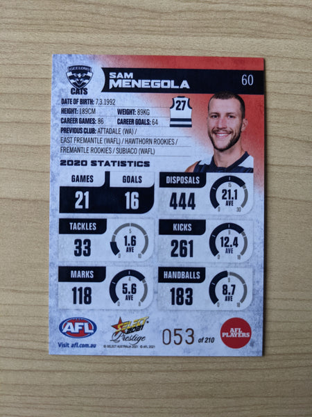 2021 AFL Select Prestige Red Parallel Geelong Sam Menegola 53/210