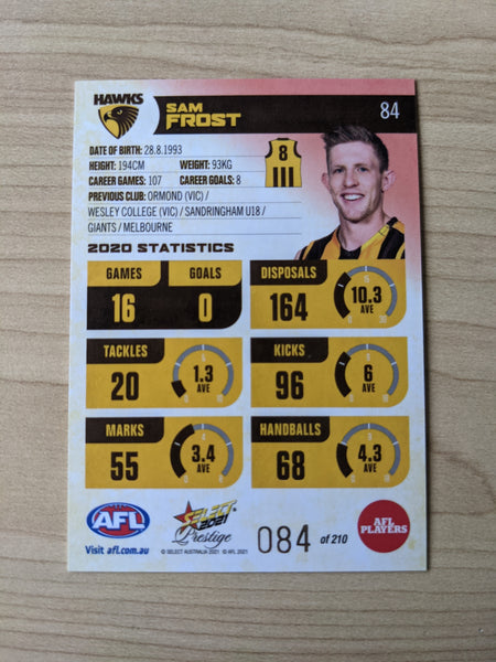 2021 AFL Select Prestige Red Parallel Hawthorn Sam Frost 84/210