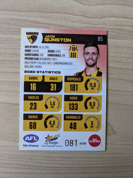 2021 AFL Select Prestige Red Parallel Hawthorn Jack Gunston 81/210