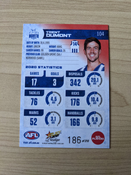 2021 AFL Select Prestige Red Parallel North Melbourne Trent Dumont 186/210