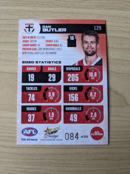 2021 AFL Select Prestige Red Parallel St Kilda Dan Butler 84/210
