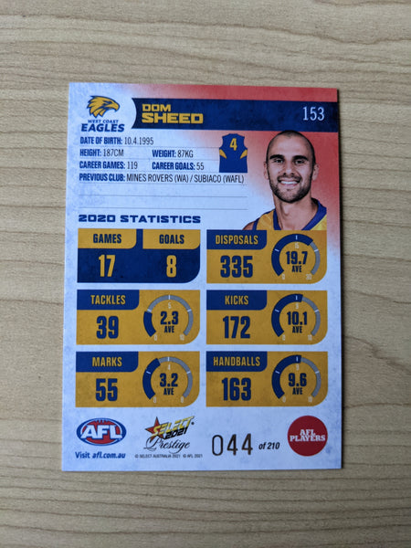 2021 AFL Select Prestige Red Parallel West Coast Dom Sheed 44/210