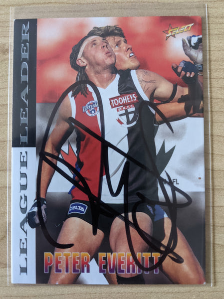 1996 Select AFL Centenary League Leader Peter Everitt Hand Signed Card St Kilda