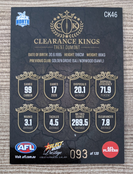2021 AFL Select Prestige Clearance Kings North Melbourne Trent Dumont 93/120