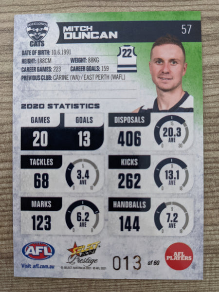 2021 AFL Select Prestige Green Parallel Geelong Mitch Duncan 13/60