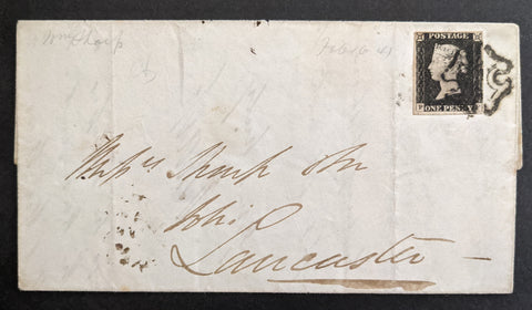 Great Britain 1840 SG1 1d Penny Black Cover with Black Maltese Cross