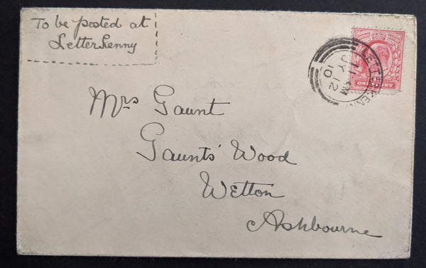 Great Britain 1910 Londonderry & Loughwilly Letter Stamp Used on Cover Rare