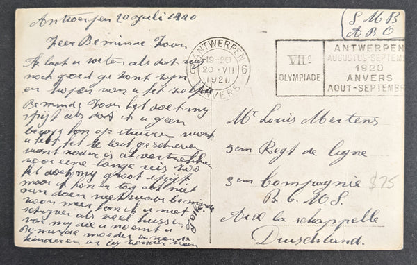 Olympics 1920 Olympic Games. Antwerp Belgium Slogan on Postcard