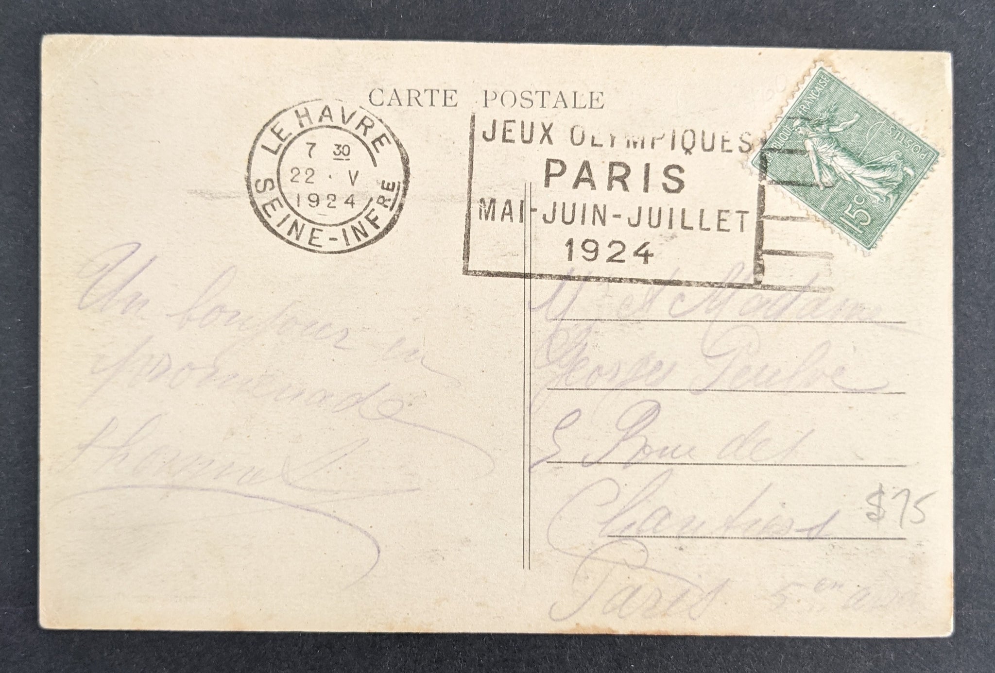 Olympics 1924 Olympic Games Paris France Slogan Postcard La Grande Rue