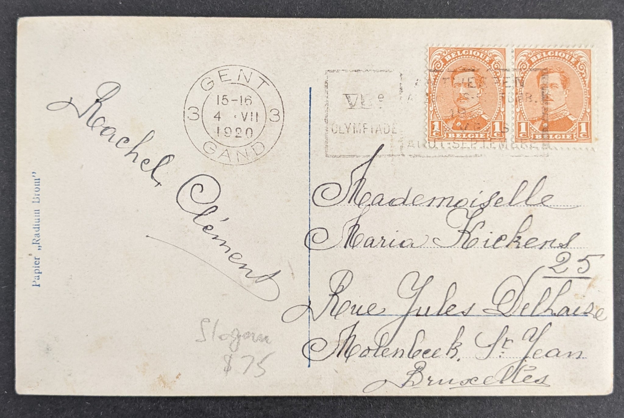 Olympics 1920 Antwerp Belgium Olympic Games Slogan on Postcard