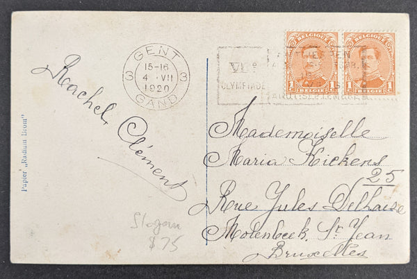 Olympics 1920 Antwerp Belgium Olympic Games Slogan on Postcard