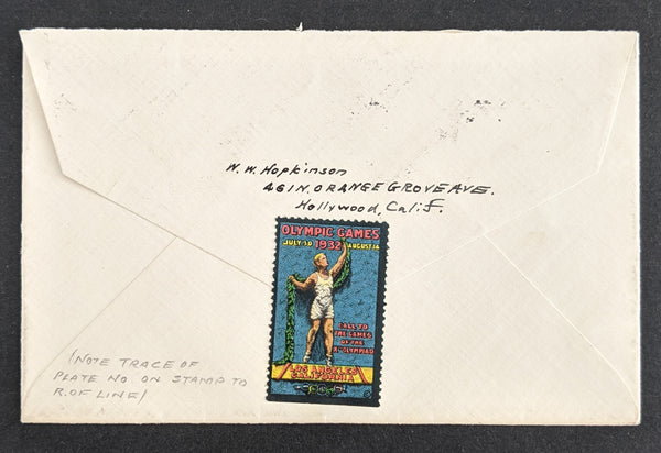 USA United States 1932 Olympic Games Los Angeles California USA Label on back of Cover