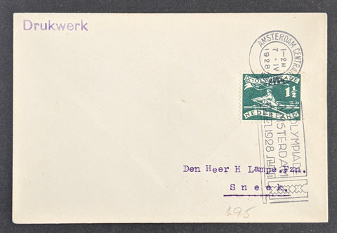 Holland Netherlands 1928 Olympics Olympic Games Amsterdam Netherlands Slogan Cancel & Stamp