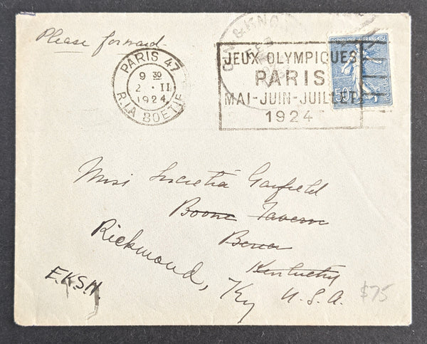 Olympics 1924 Olympic Games Paris France Slogan on Hotel De Crillon Paris Envelope
