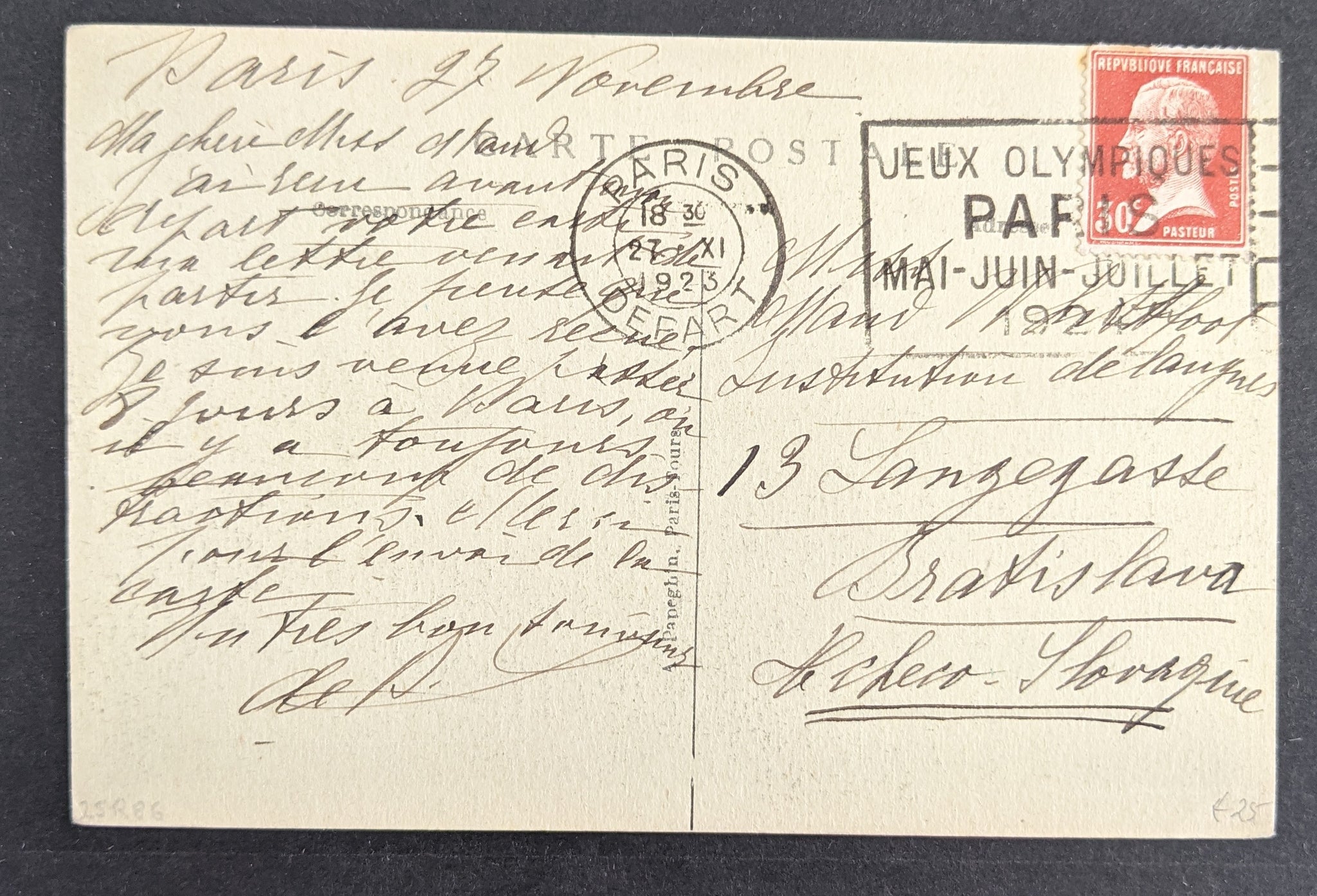 France 1924 Paris Olympics Olympic Games France CDS & Slogan Cancel Hotel Postcard