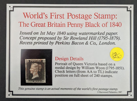 Great Britain 1840 Penny Black World's First Postage Stamp