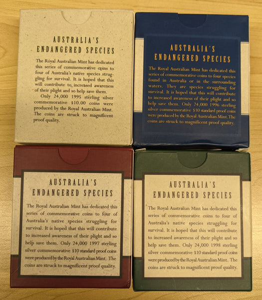 Royal Australian Mint $10 Australia's Endangered Species Set of 4 95-98 Silver Proof Coins