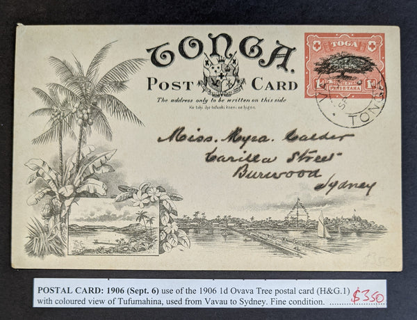 Tonga Toga 1906 1d Ovava Tree Postcard Used