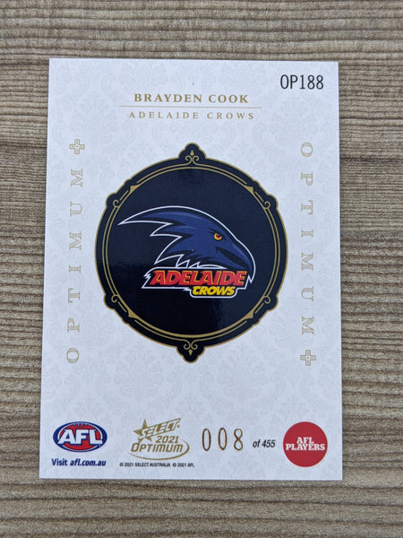 2021 AFL Select Optimum Plus Brayden Cook RC Adelaide Low 8/455