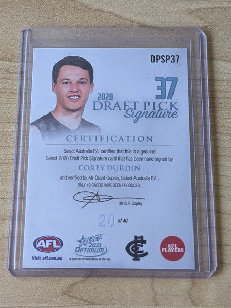 2021 AFL Select Optimum Platinum DPSP37 Corey Durdin Carlton