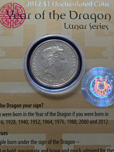 Australia 2012 Royal Australian Mint $1 Lunar New Year of the Dragon