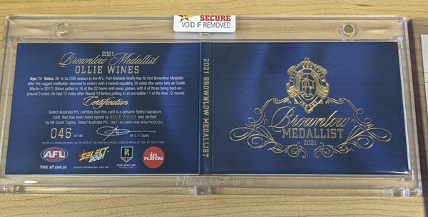2021 AFL Select Brownlow Medal Booklet Ollie Wines Port Adelaide