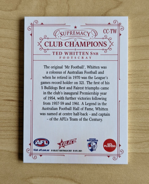 2021 AFL Select Supremacy Club Champions Ted Whitten Footscray 18/60