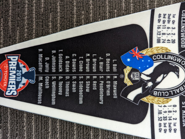 AFL 2010 Collingwood Premiers Commemorative Pennant Flag