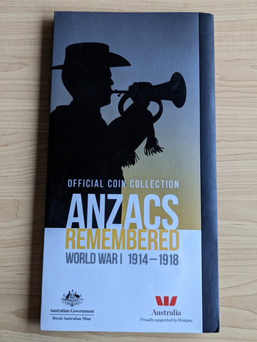 Australia 2014 ANZAC Remembered Coin Set Including $1 Coloured Poppy