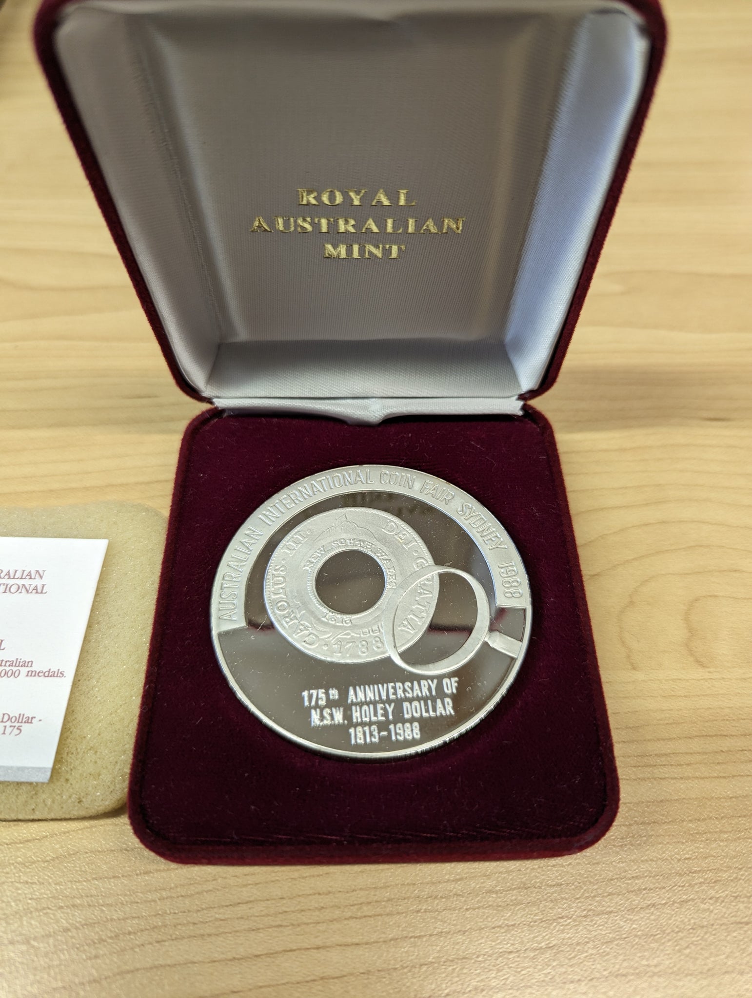 Australia 1988 Royal Australian Mint International Coin Fair Holey Dollar Silver Medal. Only 1000 struck