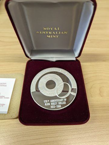 Australia 1988 Royal Australian Mint International Coin Fair Holey Dollar Silver Medal. Only 1000 struck
