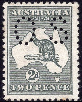 Australia SG O18 2d Grey Kangaroo 1st Watermark Perforated Small OS MUH Stamp