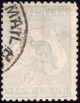 Australia SG 38da 6d Blue Kangaroo 3rd Watermark Broken Leg variety  FU