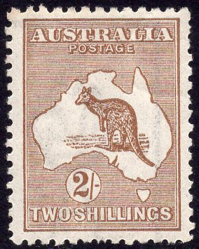 Australia SG 41 2/- Brown Kangaroo 3rd Watermark MLH Stamp