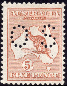 Australia SG O22 5d Brown Kangaroo 1st Watermark Perforated Small OS MLH