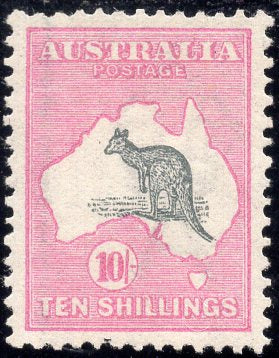 Australia SG 14 10/- Ten Shilling Kangaroo 1st Watermark MUH Stamp