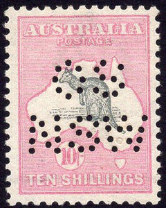 Australia SG 14 10/- Grey & Pink Kangaroo 1st Watermark Perforated OS NSW MLH