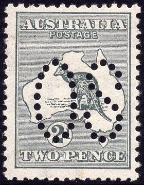 Australia SG O3 2d Grey Kangaroo 1st Watermark Perforated Large OS MUH