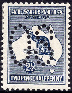 Australia SG O4 2½d Indigo Kangaroo 1st Watermark Perforated Large OS MLH