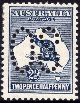 Australia SG O4 2½d Indigo Kangaroo 1st Watermark Perforated Large OS MLH