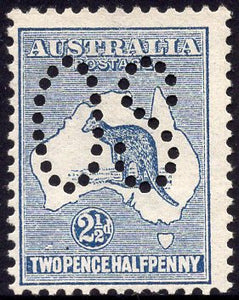 Australia SG O4 2½d Indigo Kangaroo 1st Watermark Perforated Large OS MLH Shade