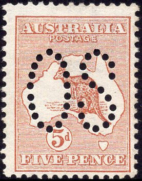 Australia SG O7 5d Brown Kangaroo 1st Watermark Perforated Large OS MLH Stamp