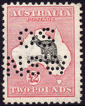 Australia SG 16 £2 Red & Grey Kangaroo 1st Watermark Perforated OS NSW Mint