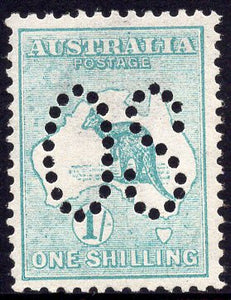 Australia SG O10 1/- Green Kangaroo 1st Watermark Perforated Large OS MUH